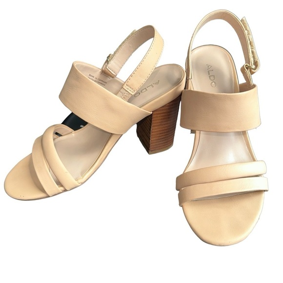 ALDO BEIGE  OPEN TOE HEELED BLOCK SANDAL WOMENS SIZE 7 - Picture 5 of 14